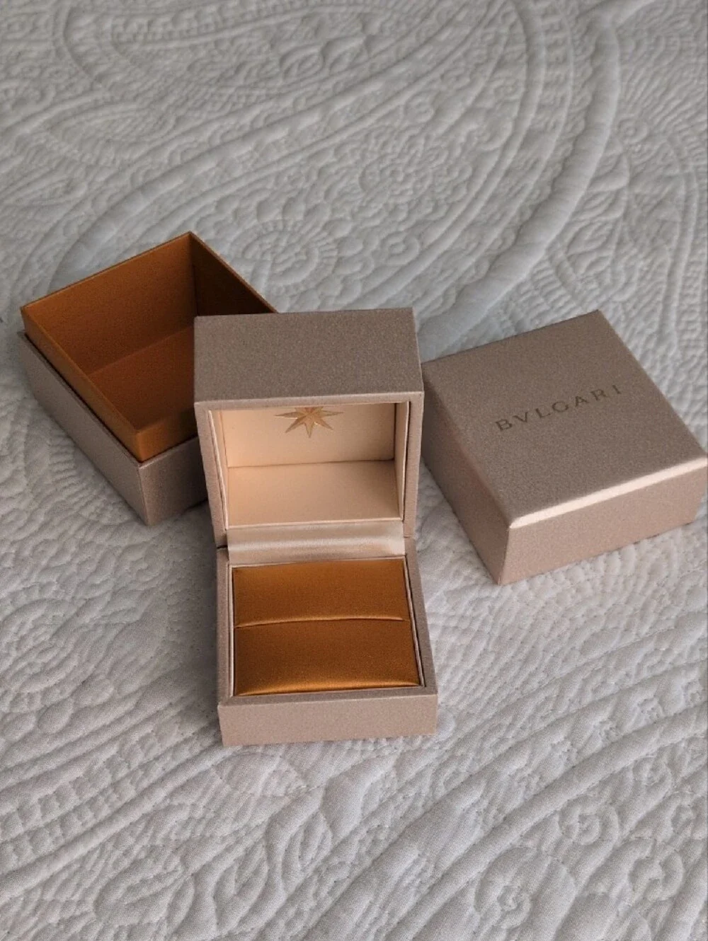Bulgari Jewelry Gift Box with warm gold interior